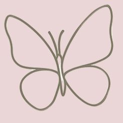 Schönheit darf leicht sein. Zeichnung eines Schmetterlings in einfacher linienförmiger Darstellung auf rosa Hintergrund.